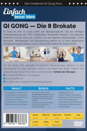 Back DVD of modern qigong course 8 brocades with explanatory texts and pictures