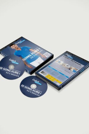 DVD cover from modern Qi Gong course 8 brocades with Wolfgang from front and back, next to it are two DVDs