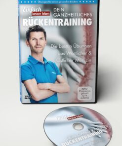 DVD cover of Holistic Back Training Course set up, DVD in front of it.