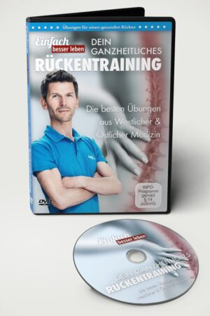 DVD cover of Holistic Back Training Course set up, DVD in front of it.