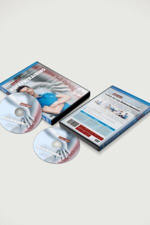 DVD cover Holistic back training with Wolfgang from the front and back, next to it are two DVDs