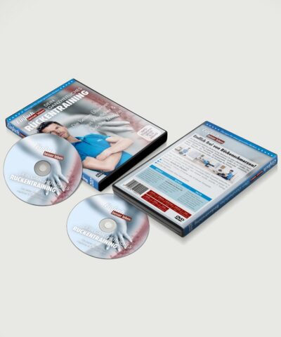 Custodia DVD Allenamento olistico della schiena con Wolfgang da davanti e da dietro, con due DVD a fianco