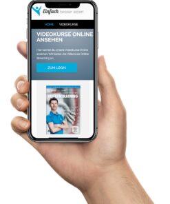 Hand holding smartphone, on screen the online courses portal of Simply Better Living