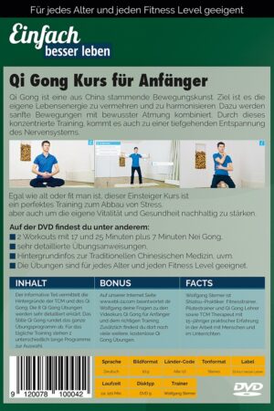 Back DVD Qi Gong Course for Beginners from Simply Better Living with explanatory texts and three pictures