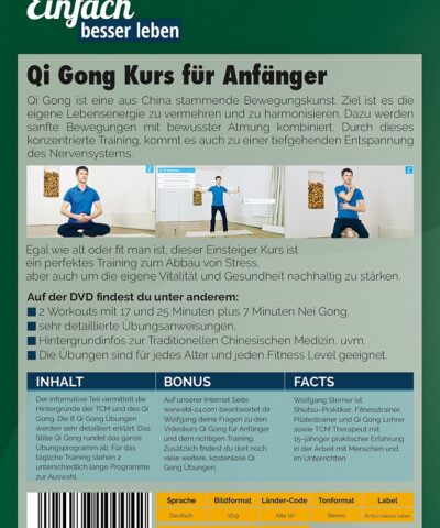 Indietro Corso di Qi Gong in DVD per principianti di Einfach besser leben con testi esplicativi e tre immagini