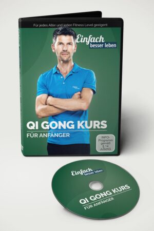 DVD cover Qi Gong course for beginners from Simply Live Better set up, before that a DVD