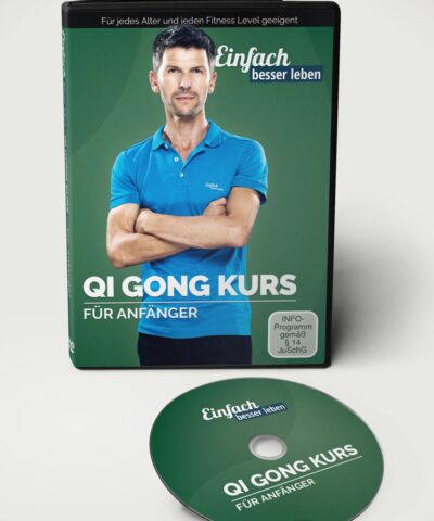 Copertina del DVD Corso di Qi Gong per principianti di Einfach besser leben, con un DVD davanti a sé