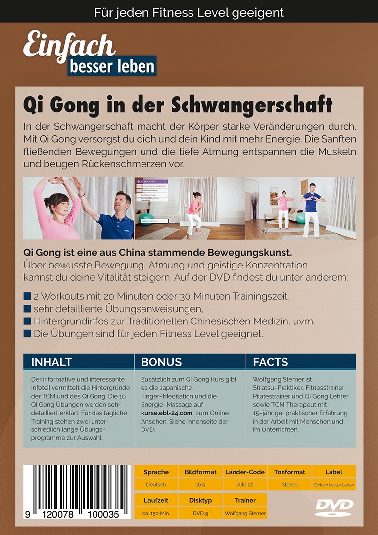 Qi Gong course during pregnancy, DVD Back DVD Qi Gong Course in Pregnancy, DVD with explanatory texts and three pictures.