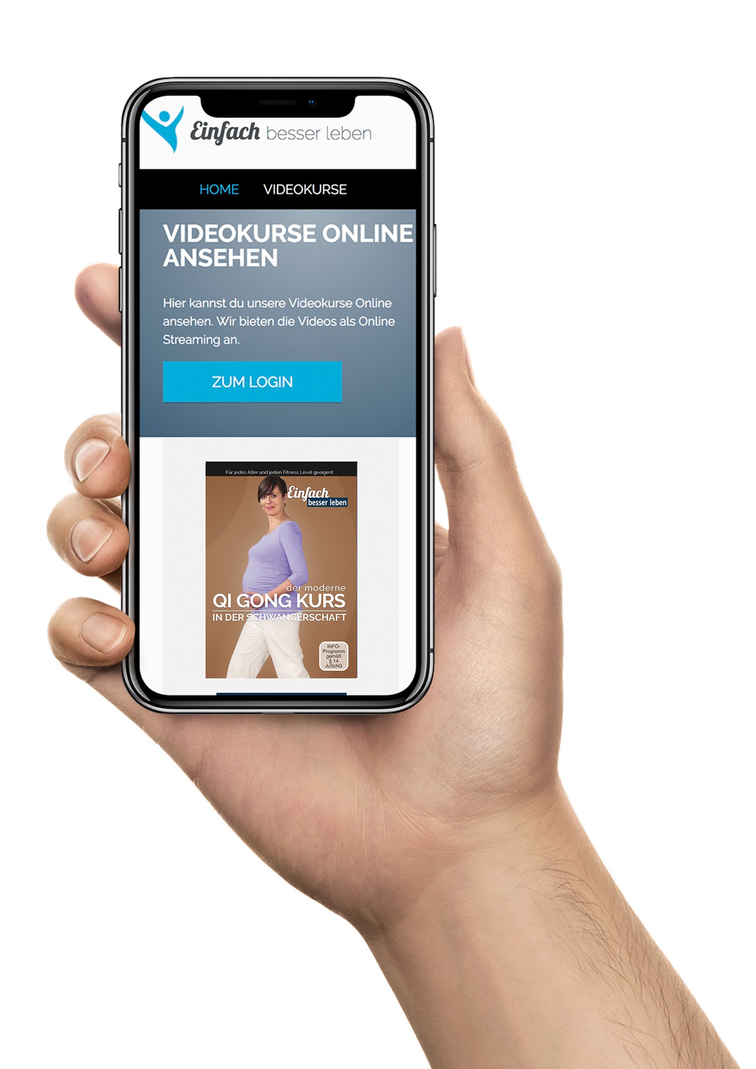 Online video courses from Simply Live Better Hand holding smartphone, on screen the online courses portal of Simply Better Living