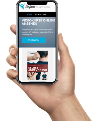 Hand hält Smartphone, am Bildschirm das Online Kurse Portal von Einfach besser leben