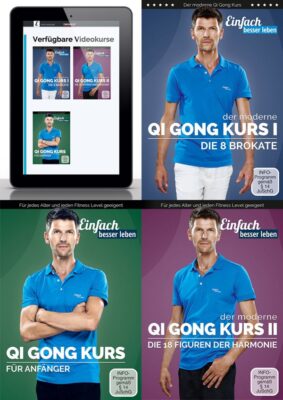 Image with the covers of three Qi Gong courses from Simply Better Living