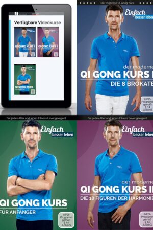 Image with the covers of three Qi Gong courses from Simply Better Living