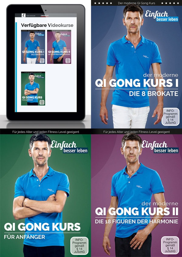 Online Qi Gong Courses Bundle Image with the covers of three Qi Gong courses from Simply Better Living