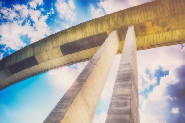 Modern bridge photographed from below