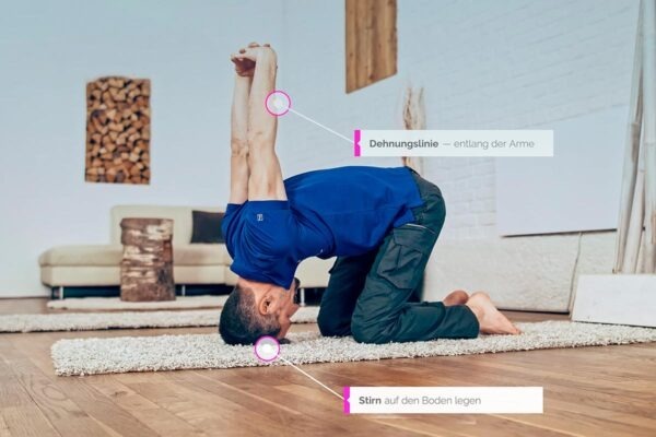 Wolfgang doing the meridian yoga exercise arms over head for the small intestine meridian with watchpoints drawn in