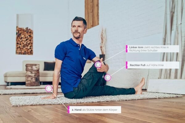 Wolfgang doing the meridian yoga exercise swivel seat for the handlebar vessel with watchpoints drawn in