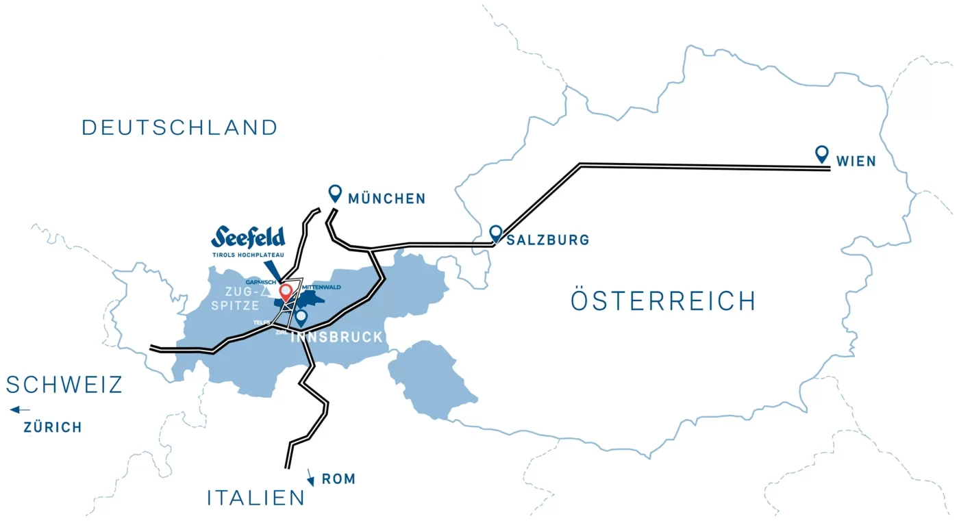 Map for traveling by car to the retreat in Leutasch