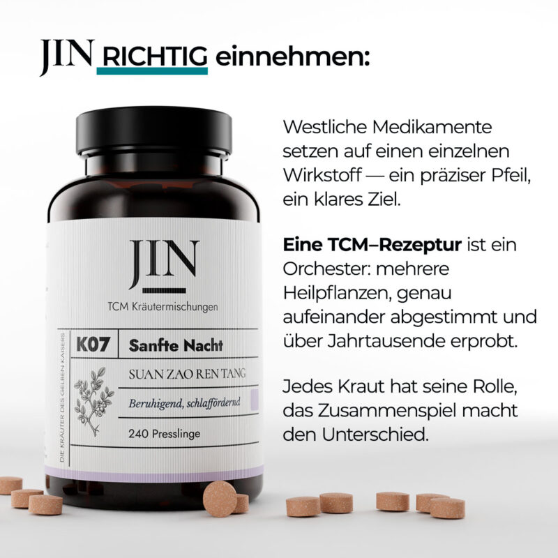 JIN K07 Sanfte Nacht richtig einnehmen — Verzehrempfehlung der TCM Kräutermischung Suan Zao Ren Tang