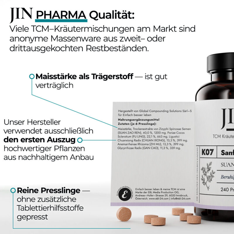 JIN K07 Sanfte Nacht in Pharma–Qualität — TCM Kräutermischung Suan Zao Ren Tang