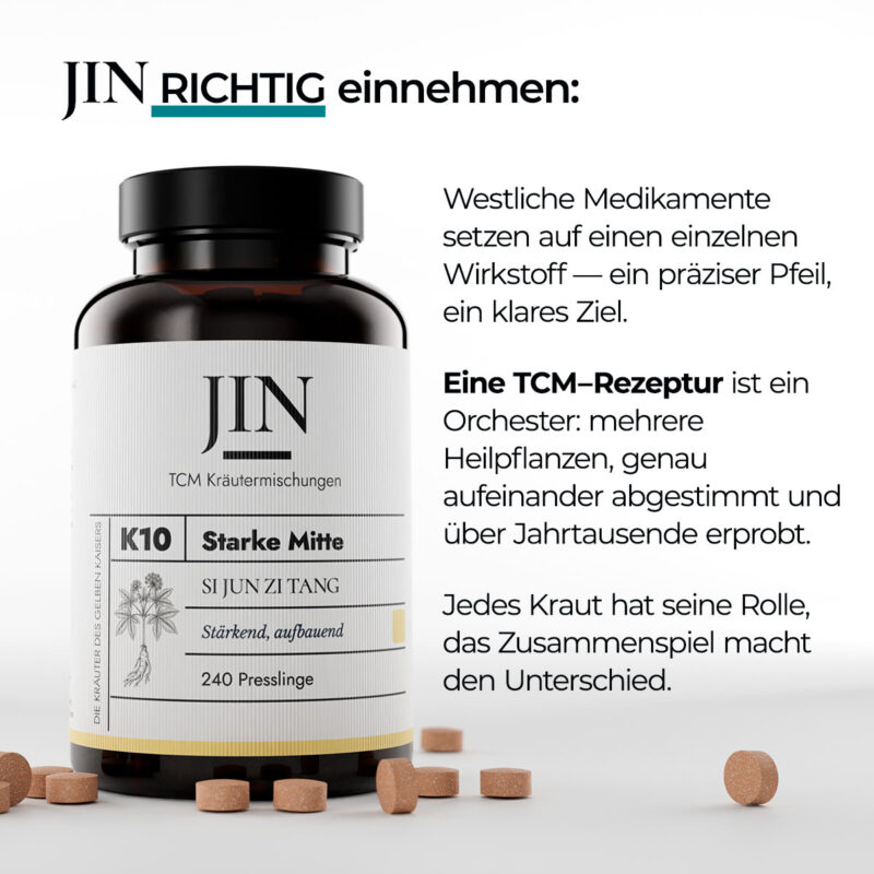 JIN K10 Starke Mitte richtig einnehmen — Verzehrempfehlung der TCM Kräutermischung Si Jun Zi Tang