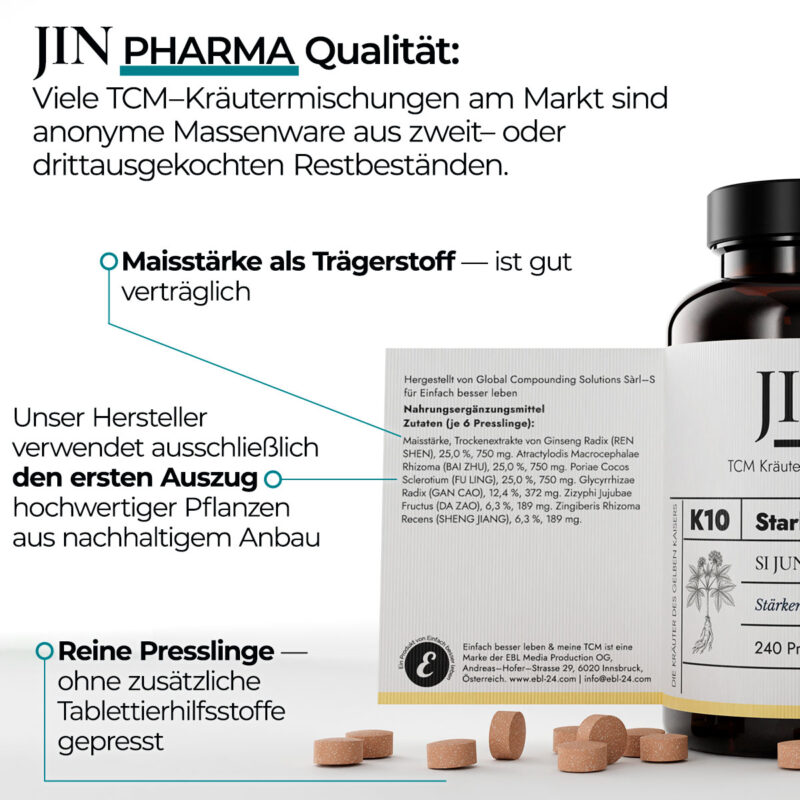 JIN K10 Starke Mitte in Pharma–Qualität — TCM Kräutermischung Si Jun Zi Tang
