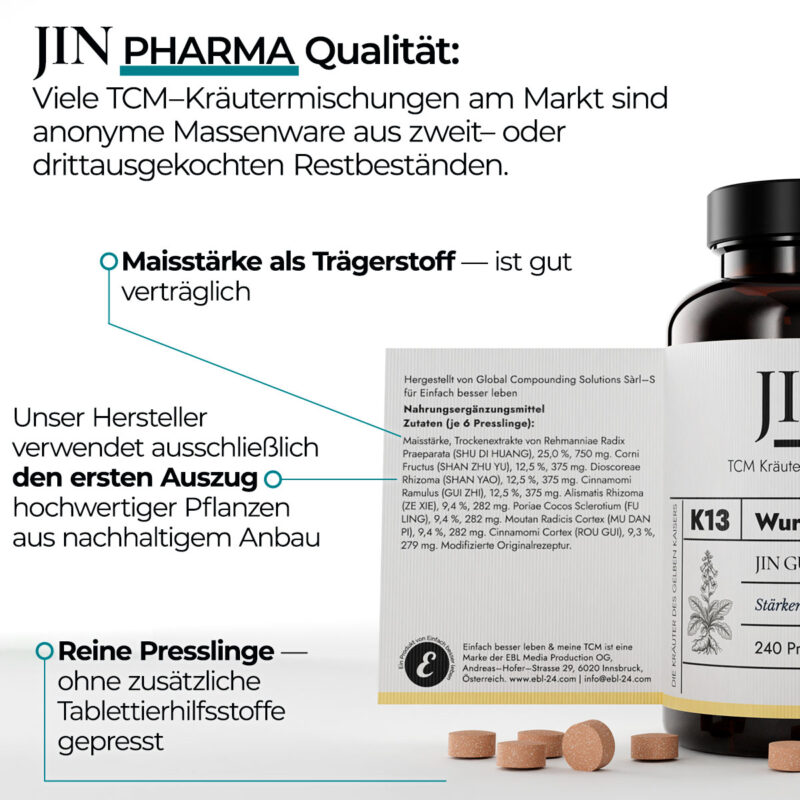 JIN K13 Wurzelenergie in Pharma–Qualität — TCM Kräutermischung Jin Gui Shen Qi Wan