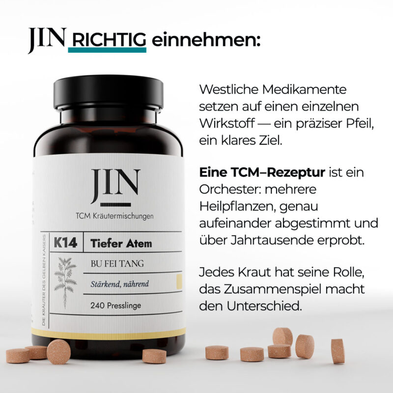 JIN K14 Tiefer Atem richtig einnehmen — Verzehrempfehlung der TCM Kräutermischung Bu Fei Tang