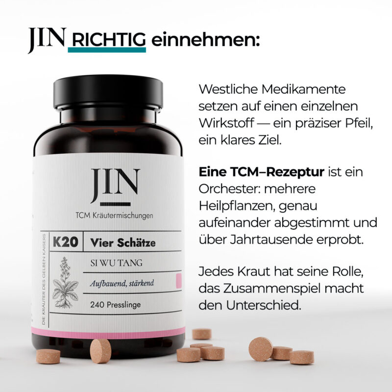 JIN K20 Vier Schätze richtig einnehmen — Verzehrempfehlung der TCM Kräutermischung Si Wu Tang