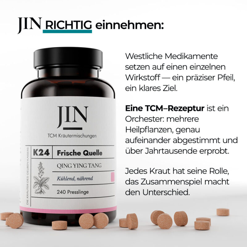 JIN K24 Frische Quelle richtig einnehmen — Verzehrempfehlung der TCM Kräutermischung Qing Ying Tang