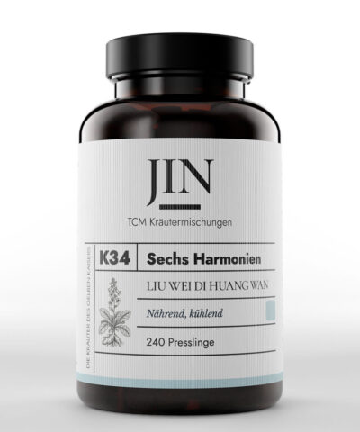 JIN K34 Sechs Harmonien Dose — TCM Kräutermischung Liu Wei Di Huang Wan bei Nieren–Yin Mangel, 240 Presslinge