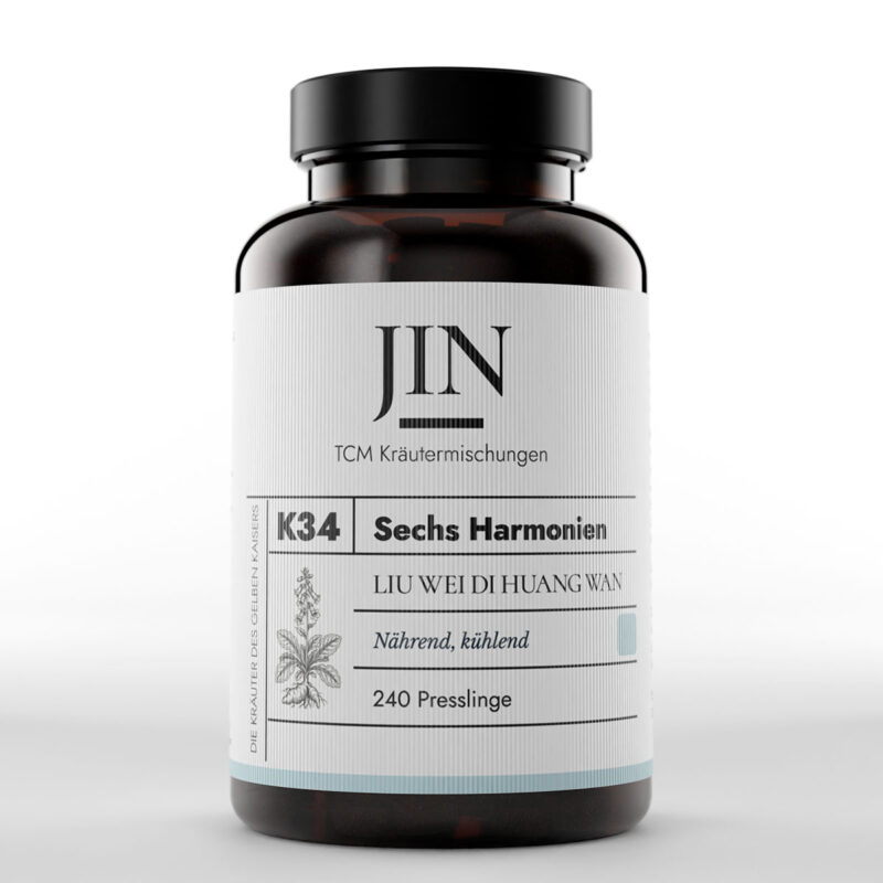 JIN K34 Sechs Harmonien Dose — TCM Kräutermischung Liu Wei Di Huang Wan bei Nieren–Yin Mangel, 240 Presslinge