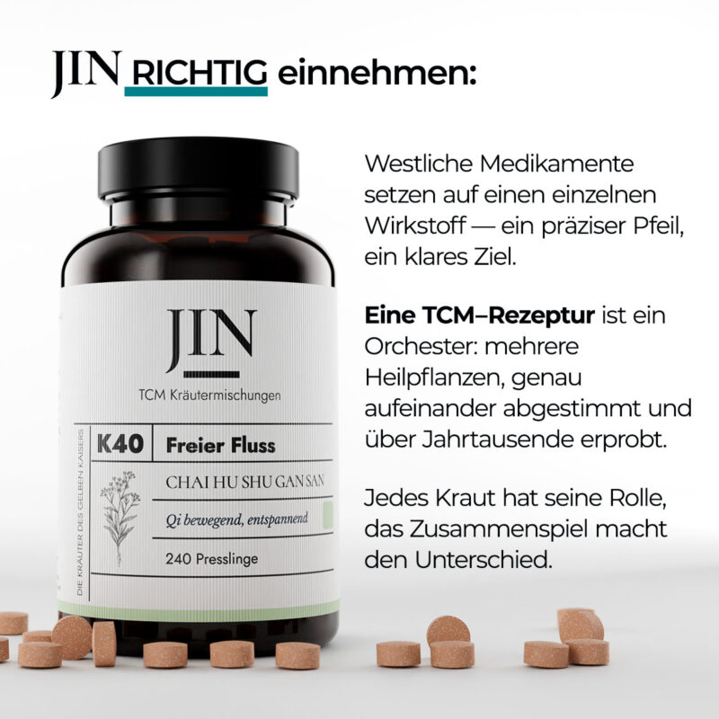 JIN K40 Freier Fluss richtig einnehmen — Verzehrempfehlung der TCM Kräutermischung Chai Hu Shu Gan San