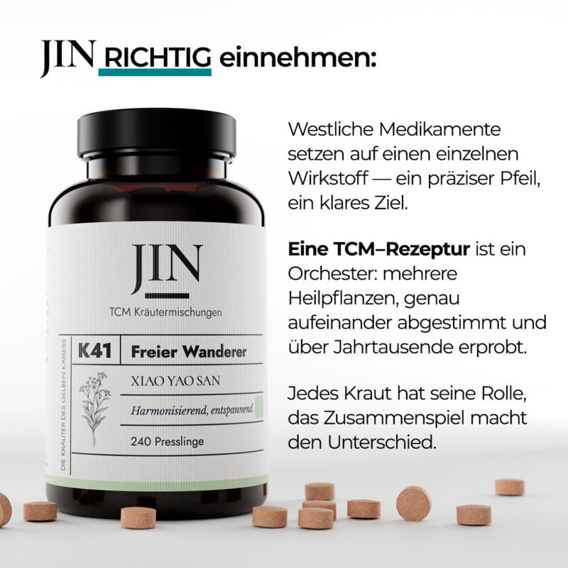 JIN K41 Freier Wanderer richtig einnehmen — Verzehrempfehlung der TCM Kräutermischung Xiao Yao San