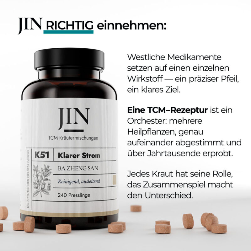 JIN K51 Klarer Strom richtig einnehmen — Verzehrempfehlung der TCM Kräutermischung Ba Zheng San