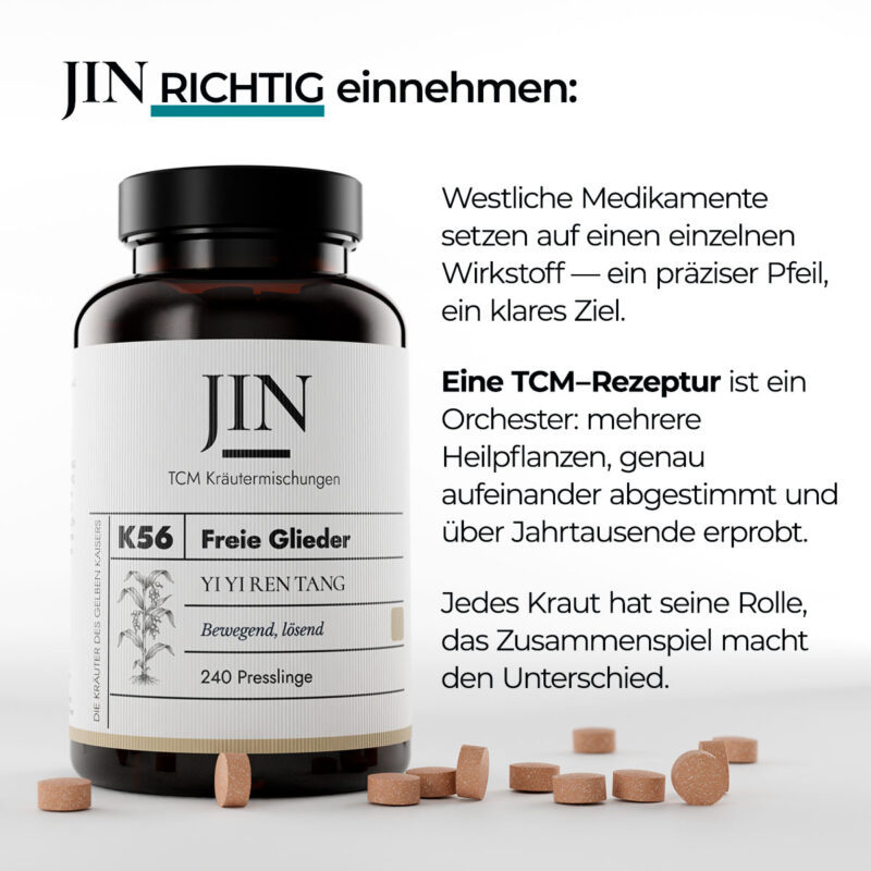 JIN K56 Freie Glieder richtig einnehmen — Verzehrempfehlung der TCM Kräutermischung Yi Yi Ren Tang