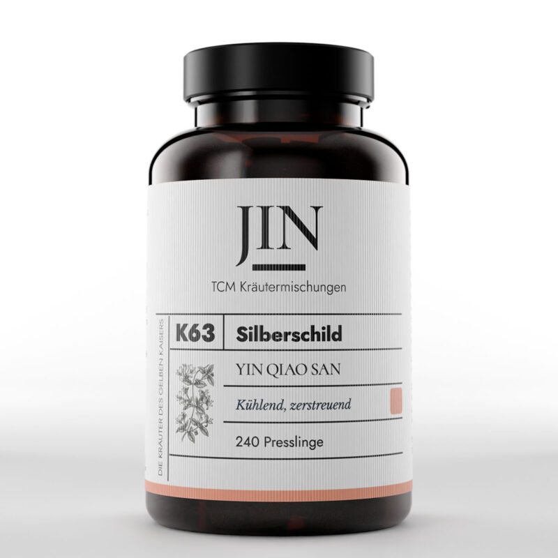 JIN K63 Silberschild Dose — TCM Kräutermischung Yin Qiao San bei Wind–Hitze, 240 Presslinge