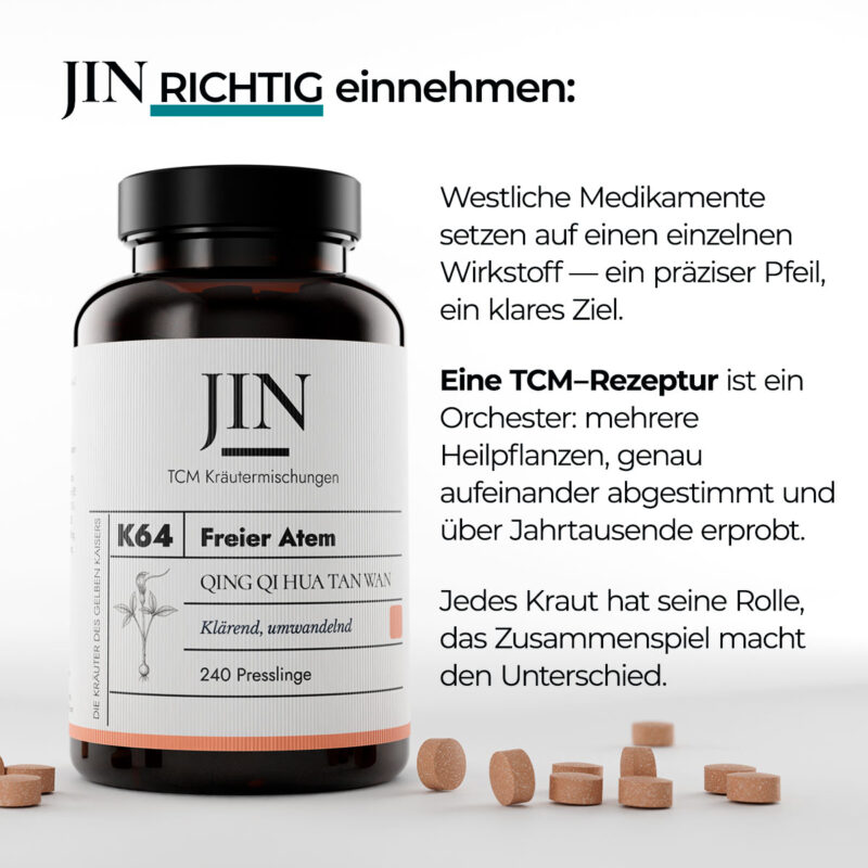 JIN K64 Freier Atem richtig einnehmen — Verzehrempfehlung der TCM Kräutermischung Qing Qi Hua Tan Wan
