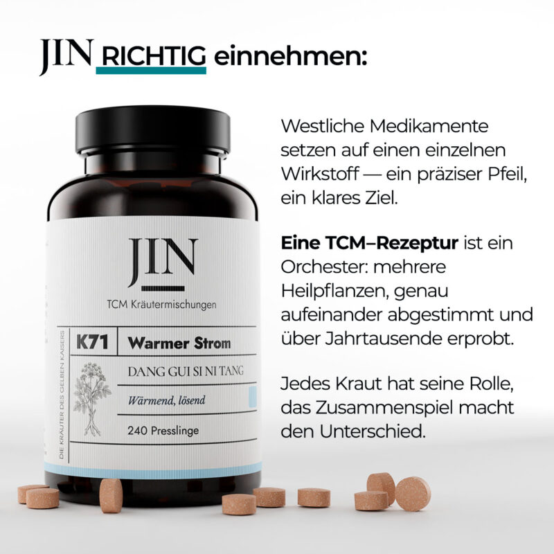 JIN K71 Warmer Strom richtig einnehmen — Verzehrempfehlung der TCM Kräutermischung Dang Gui Si Ni Tang