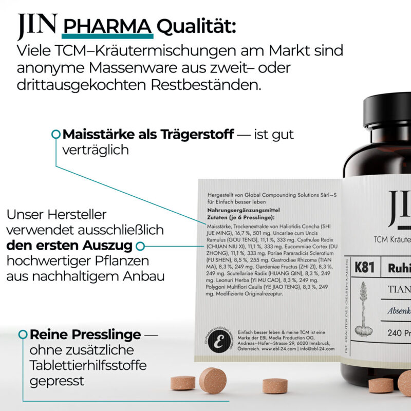 JIN K81 Ruhige Tiefe in Pharma–Qualität — TCM Kräutermischung Tian Ma Gou Teng Yin